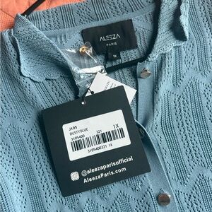 Aleeza Paris Dusty Cardigan Blue Knit Top NWT